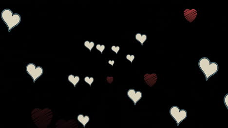 animation of floating and falling hearts on black background