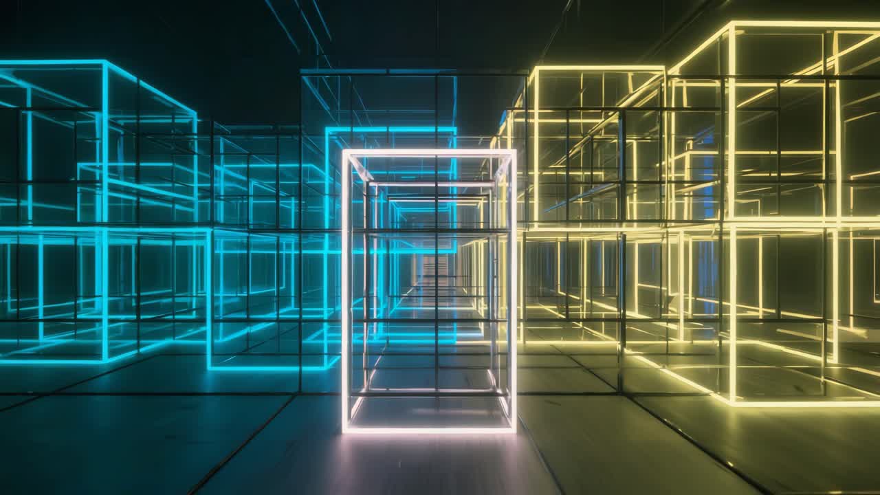 추상적인 네온 큐브