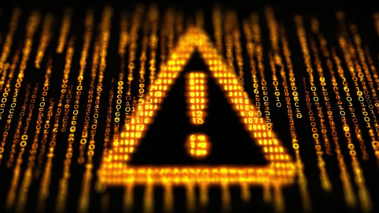Warning Sign Illuminated in Binary Code: A Visual Representation of Cybersecurity Threats and Digital Alerts in a Data-Driven Environment