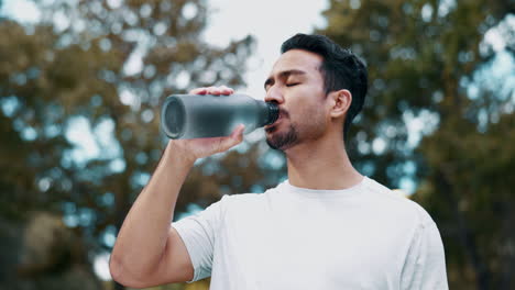 fitness health, nature and man drinking water