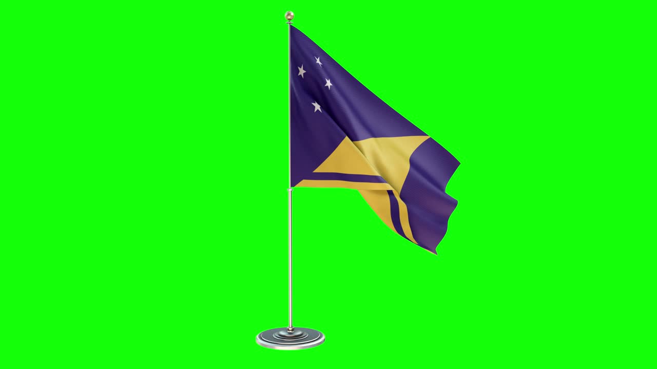 tokelau ilustración en 3d de la bandera ondeando en un poste con llave cromada