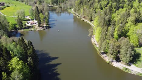 Aerial-view-of-popular-swimming-lake-Ebnisee-in-the-Swabian-Franconian-forest