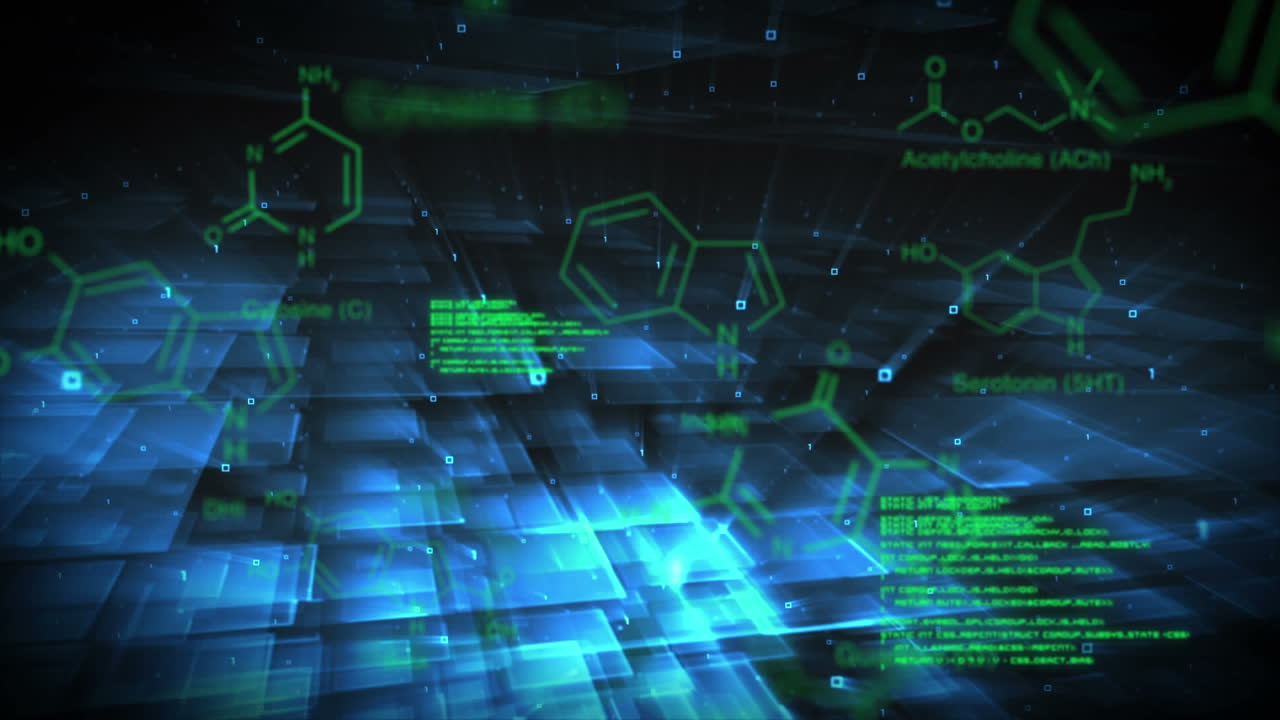 Text and digital data are displayed on blue background