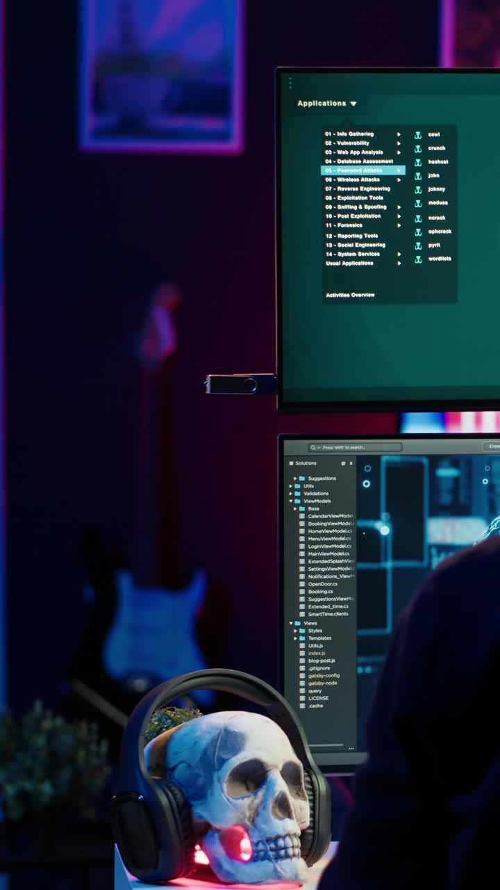 Vertikal video. Hacker indsætter USB-stik i computer efter at have stjålet følsomme data