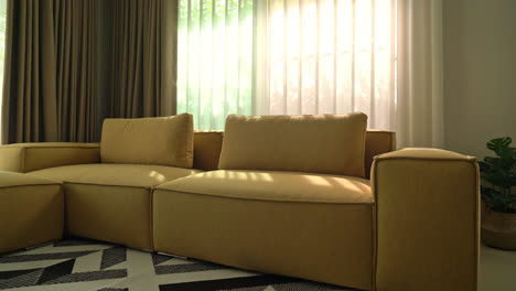 empty golden mustard sofa in living room