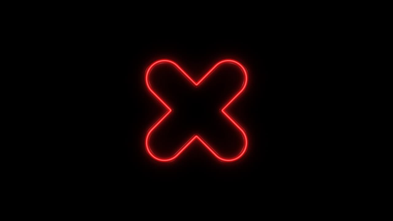 Neon cross mark, x symbol. Wrong, error concept with glowing, neon light.