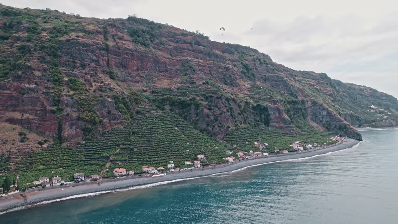 마데라, 항공, 드론, 해안선, 절벽, 해변, 바나나 식물