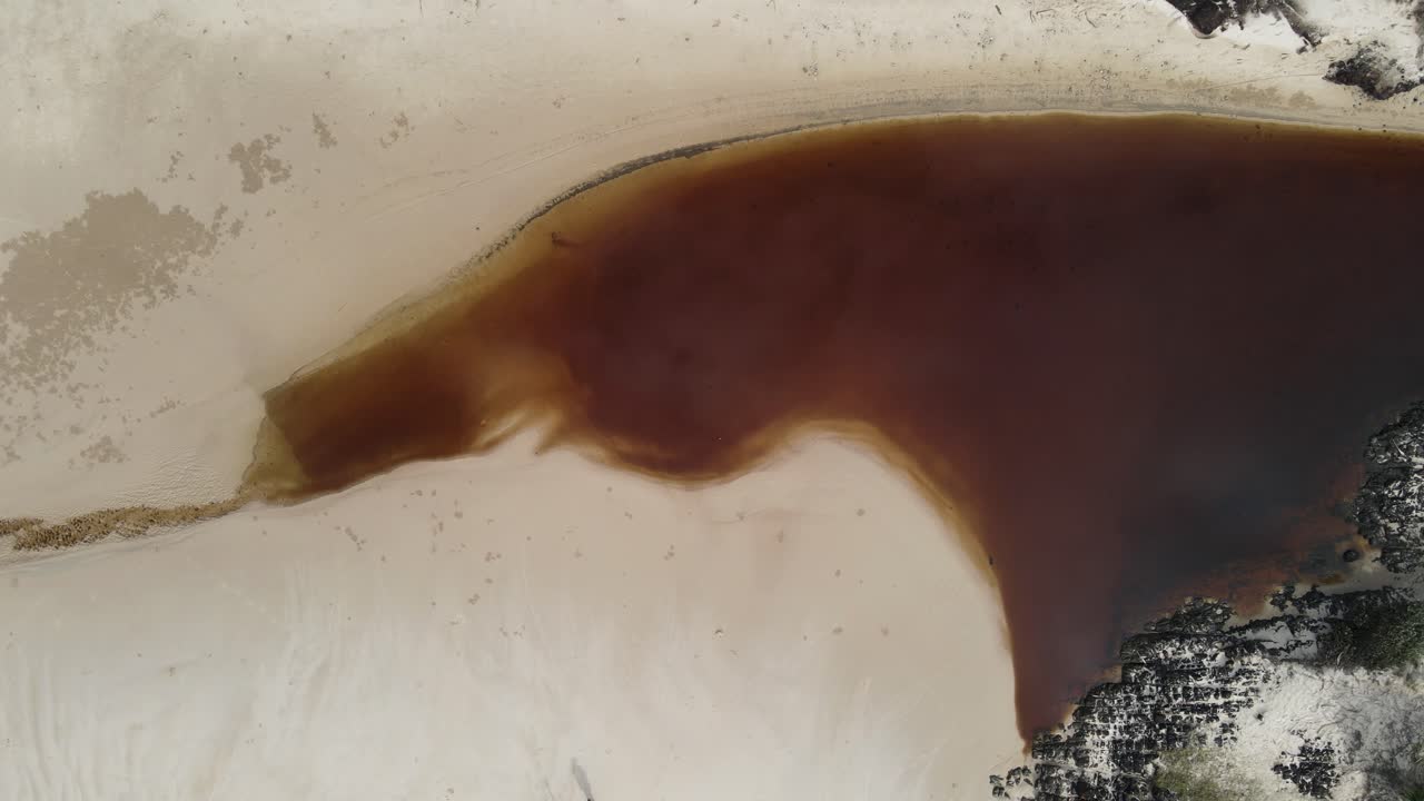 Tea Tree stained freshwater creek hidden away on an Australian coastal headland and beach