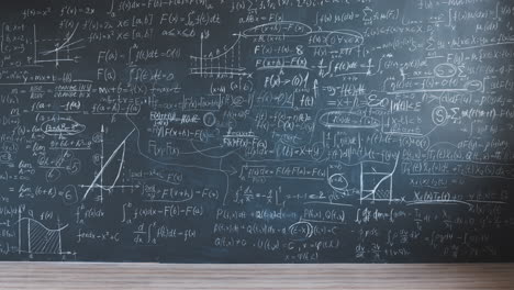 student studying on a chalkboard with complex math equations