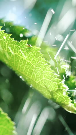 drops of rain fall on the leaves close up. slow motion. vertical video
