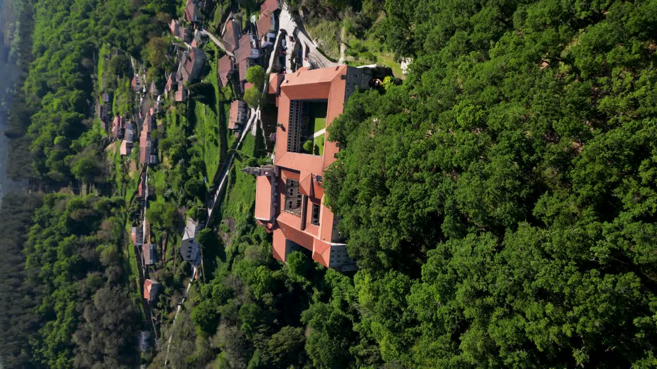 drone shot monastery santo estevo of ribas of sil, ribeira sacra, nogueira of ramu&iacute;n, ourense, galicia, spain