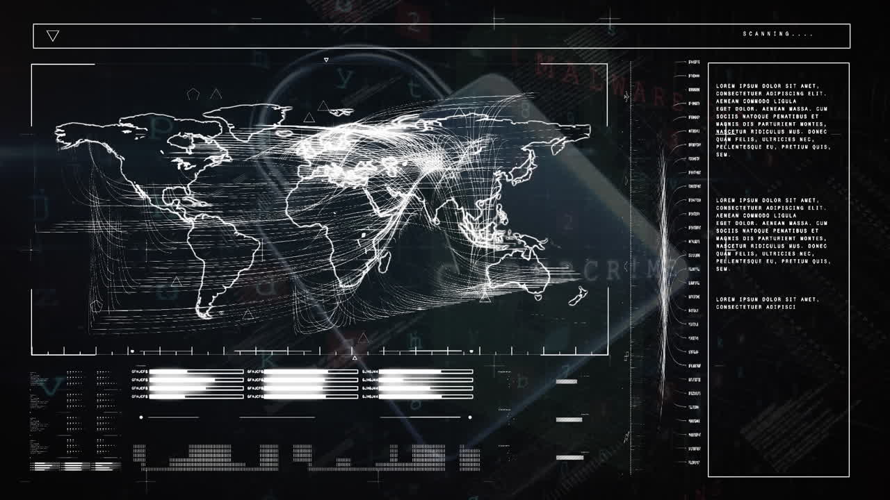 Animation of world map and padlock on screen