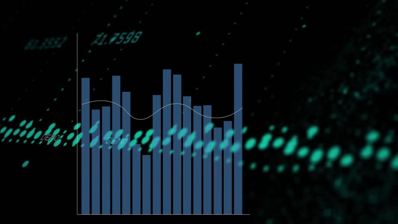Animation of graphs and icons on black background