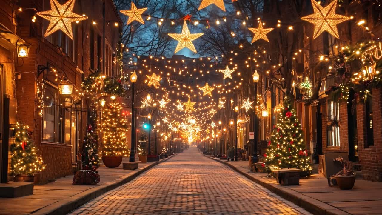 Christmas street with lights and decorations