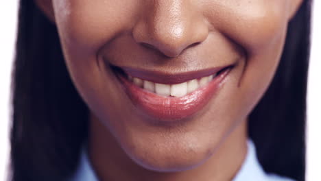 smile, mouth and face of a woman in studio