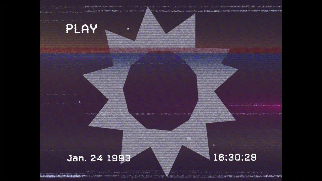 Animation of VHS tape effect with star shape and date overlay on static background