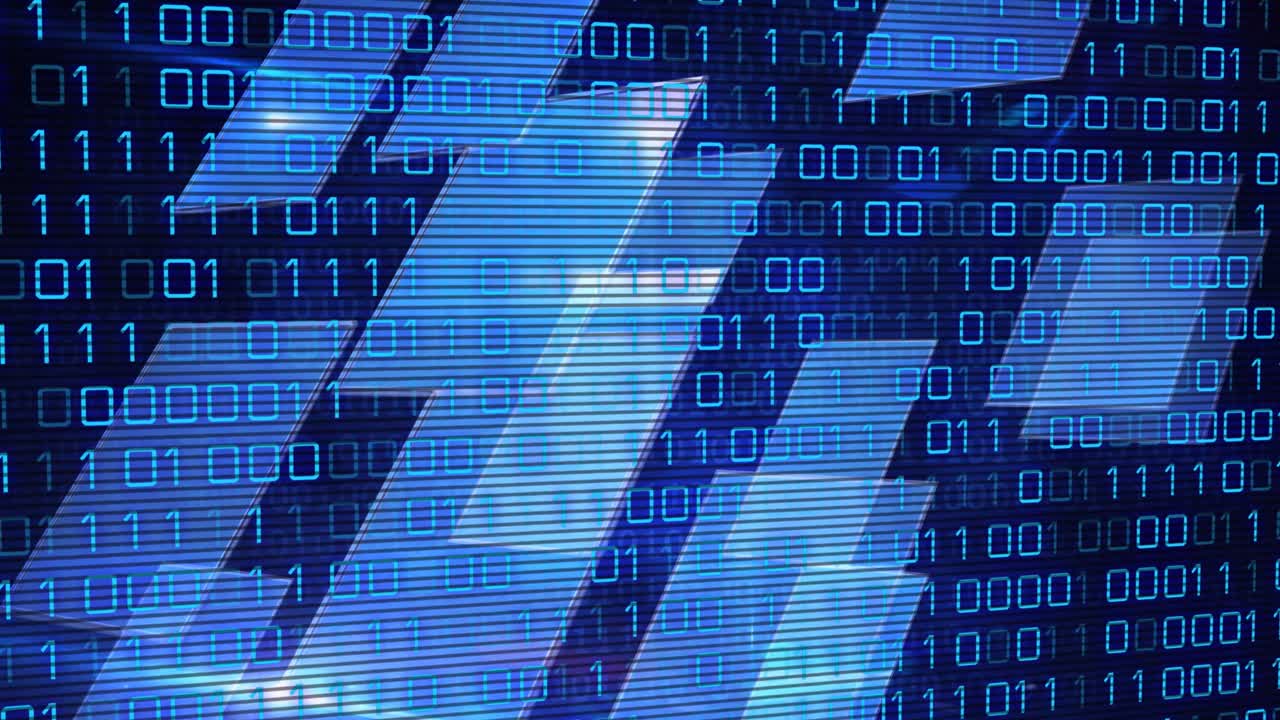 Animation of data processing over dark background