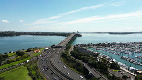 highway bridge leading to north in auckland city, new zealand