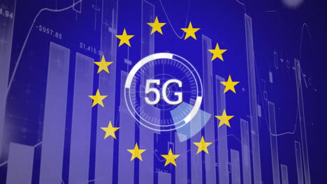 Animación-Del-Procesamiento-De-Datos-Financieros-Sobre-Texto-5g-Y-Bandera-De-La-Unión-Europea