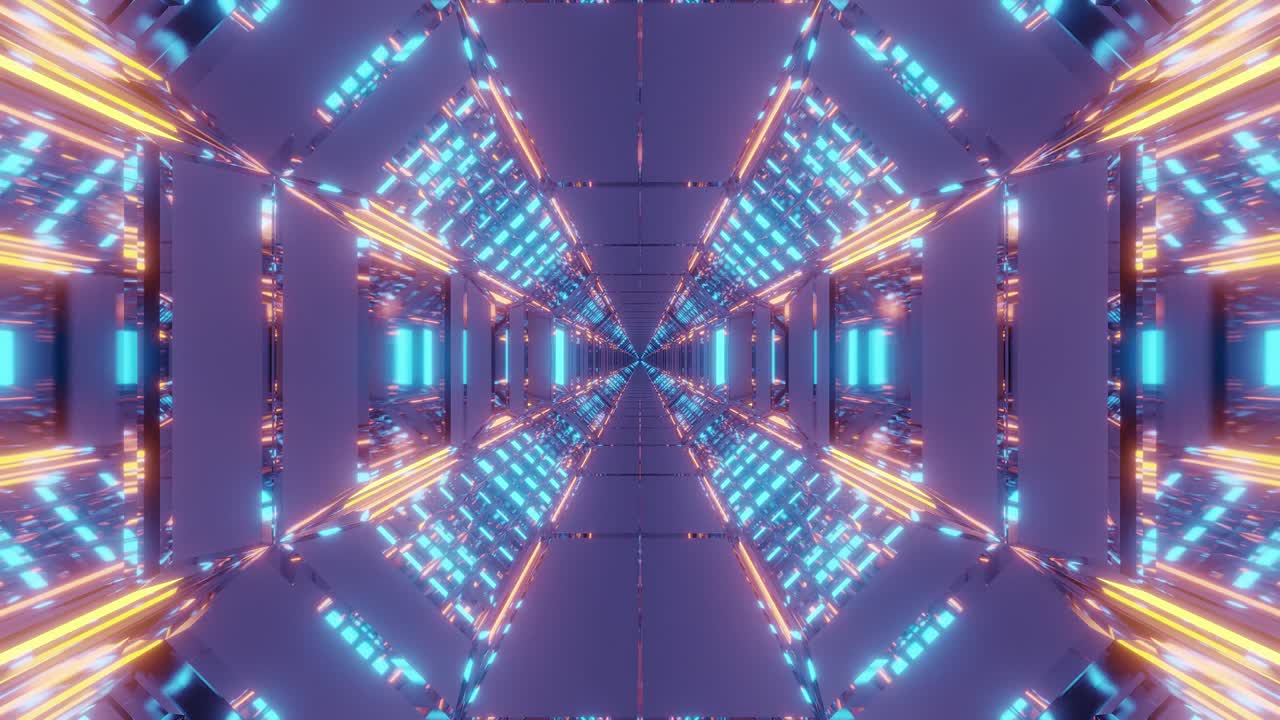 el túnel del hangar de ciencia ficción futurista con luces interminables brillantes diseño de renderización 3d fondo de movimiento papel tapiz en vivo club de bucle visual vj