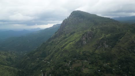 arial view of a mountain named ella rock on a rainy day in sri lanka