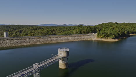 blue ridge lake georgia aerial v4 drone flyover hydroelectric facility water dam and toccoa river, surrounded by mountainscape and picturesque landscape views - shot with mavic 3 cine - october 2022