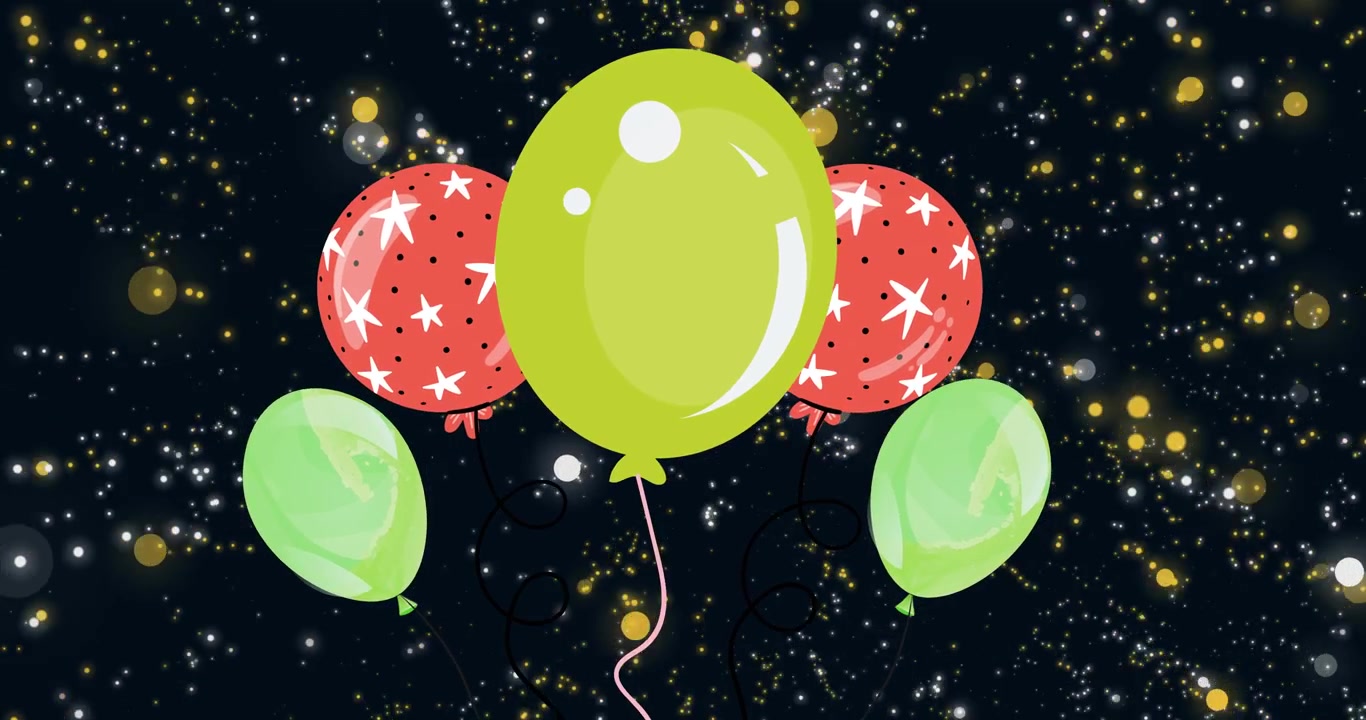 Animazione di palloncini che fluttuano su uno sfondo nero con punti