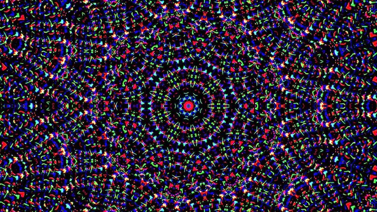 Bellissimo caleidoscopio astratto che brilla, una luce radiosa che regola i movimenti sottili