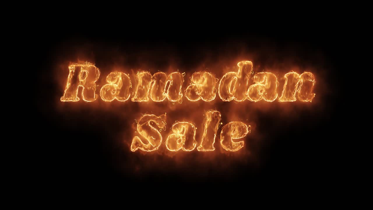 Ramadan sale word hot animated burning realistic fire flame and smoke seamlessly loop animation on