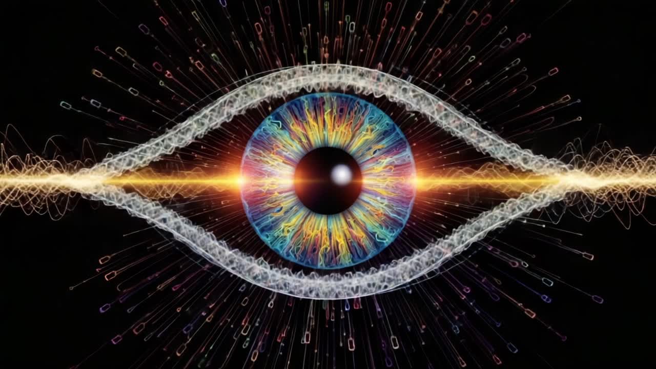 A Stunning Visual Journey Through the Eye: Exploring the Intricate Details of the Colorful Iris and the Energetic Waves Emitting from the Center