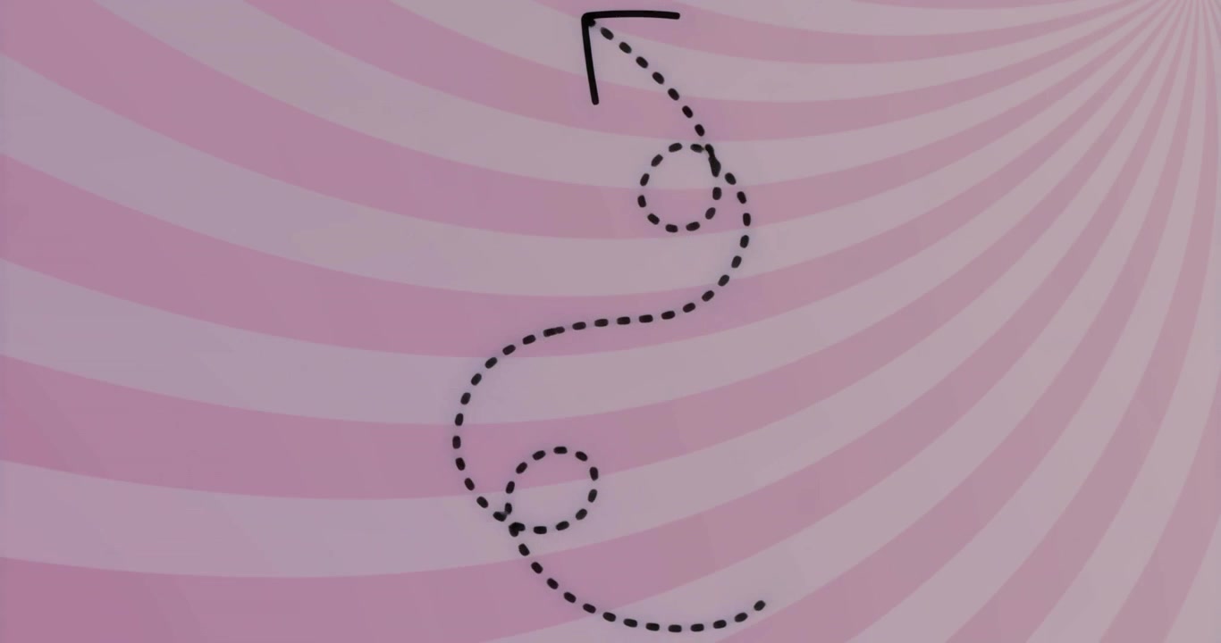 Inizia a mostrare una linea tratteggiata che si avvolge e sale su un motivo radiale rosa crema per un concetto di navigazione.