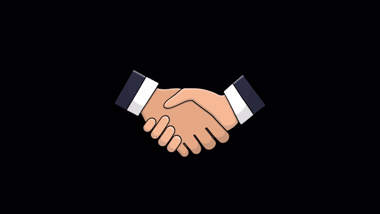 Animated Handshake Icon on Black Background | Premium Stock Video Footage