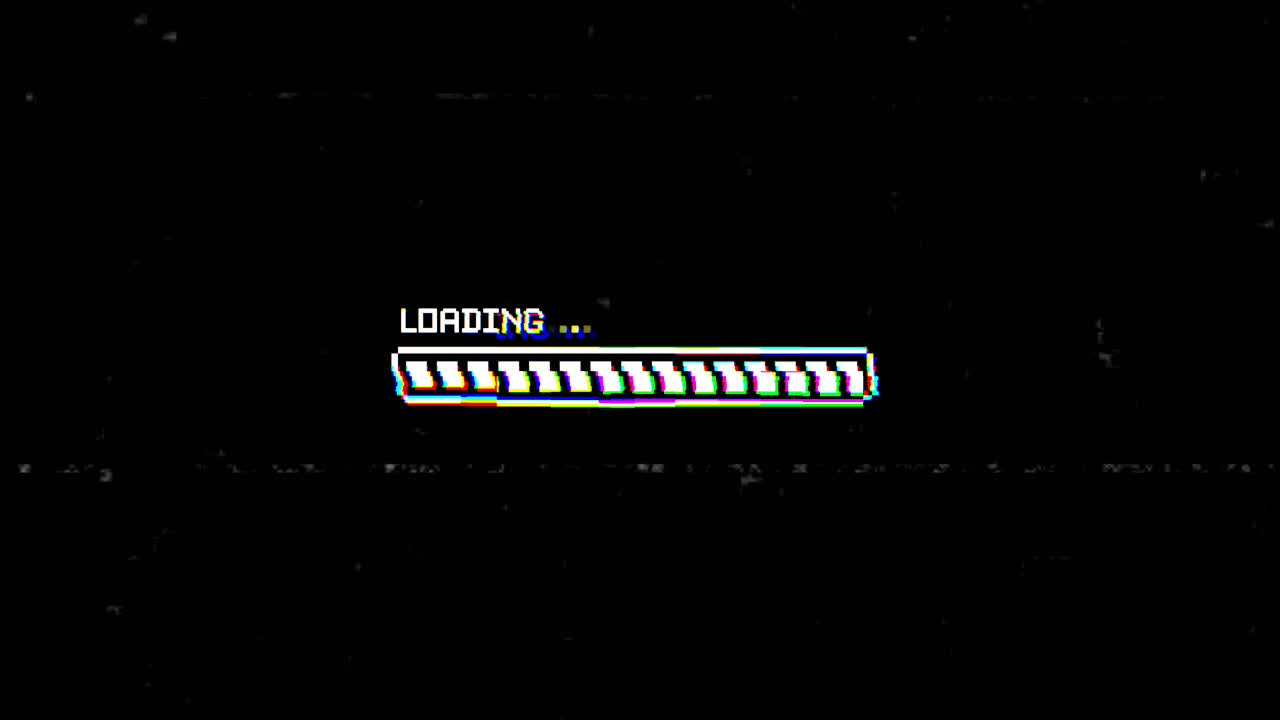 Pixelated Loading Bar with Glitch and VHS Effects