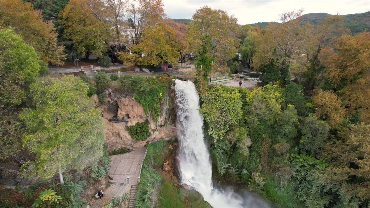 Edessa Waterfall Aerial View, Urban Nature Landscape in Greece Countryside Town