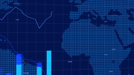 procesamiento de datos financieros contra el mapa del mundo en el fondo