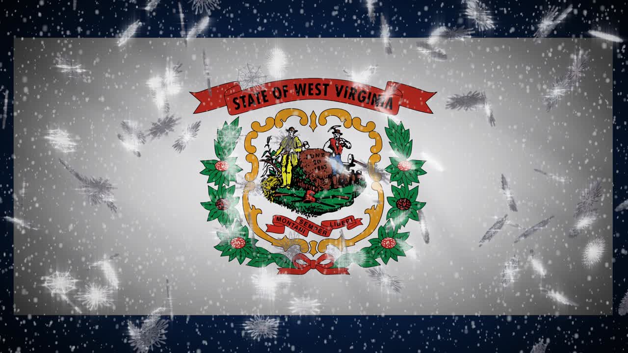 bandera de virginia occidental caída de nieve, año nuevo y fondo de navidad, bucle