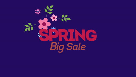 gran venta de primavera con flores coloridas en el gradiente azul