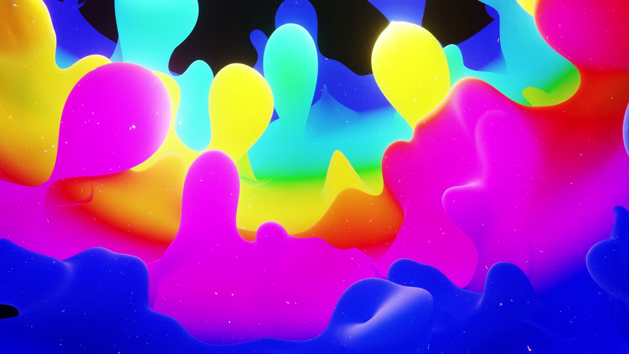4k에서 액체 그라디언트 무지개 색의 부드러운 추상 애니메이션, 추상적인 루프 축제 배경으로 밝은 매트 페인트 표면, 방울처럼 표면에 3d 스플래시와 함께 점성 액체에 반이는.