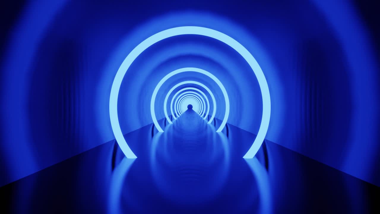 Blue led and neon tunnel with rings and mirrored background VJ loop