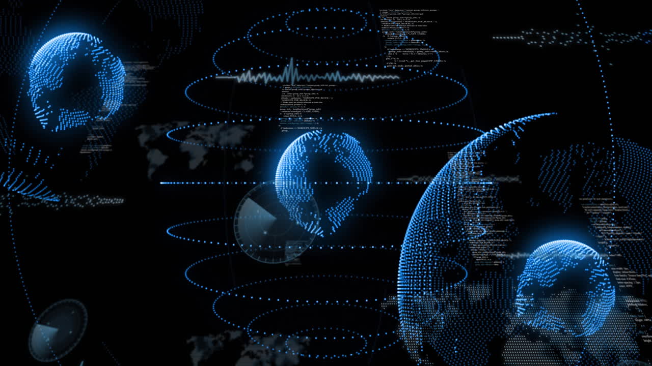 Animation of financial data processing over globes