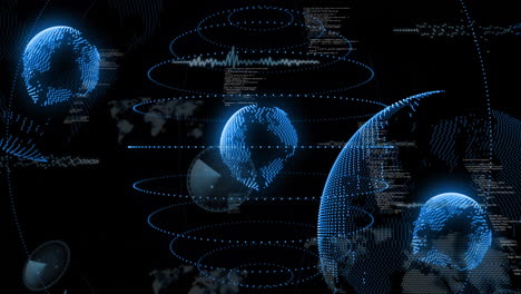 animation of financial data processing over globes