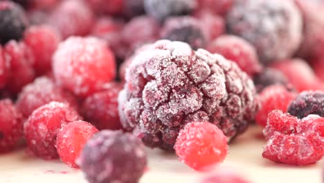 close-up of frozen berries