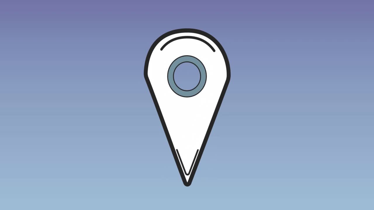 animación del icono del pin de ubicación contra el espacio de copia en fondo de gradiente azul
