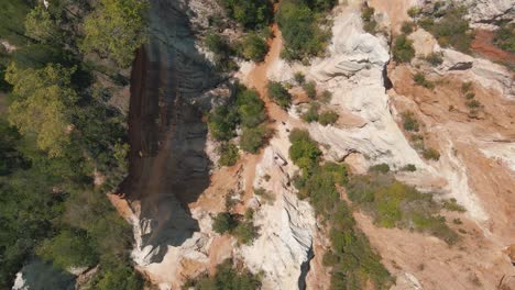 epic drone shot of people hiking through a canyon