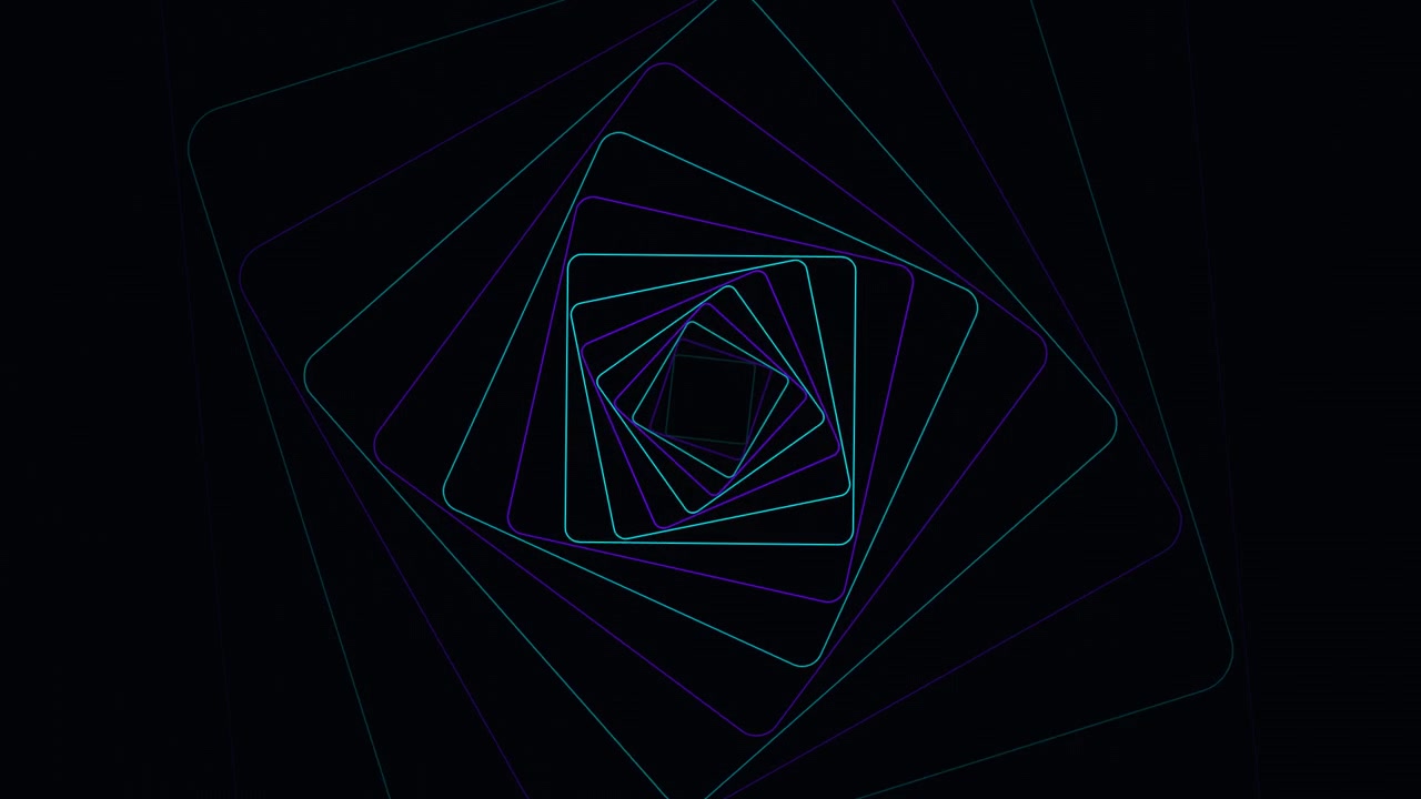 Abstract Tunnel of Rotating Neon Square Frames