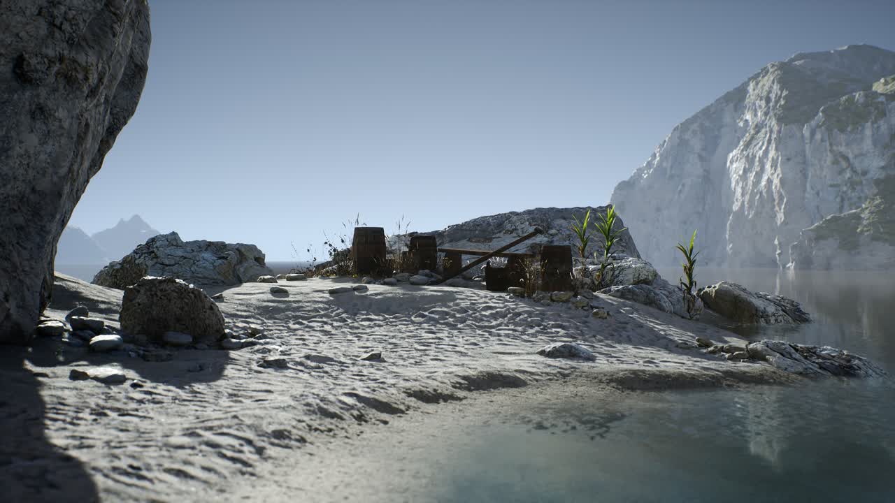 모래 해변 에 바다 물고기 가 있는 나무 통