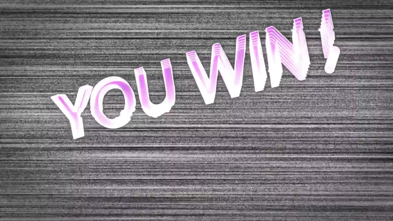 You win text animation over static television screen background