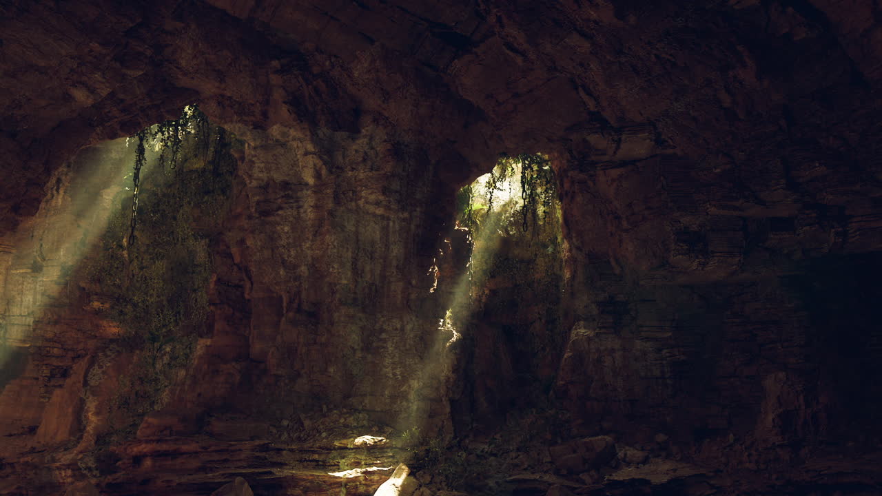 rayos de luz en una abertura de la cueva