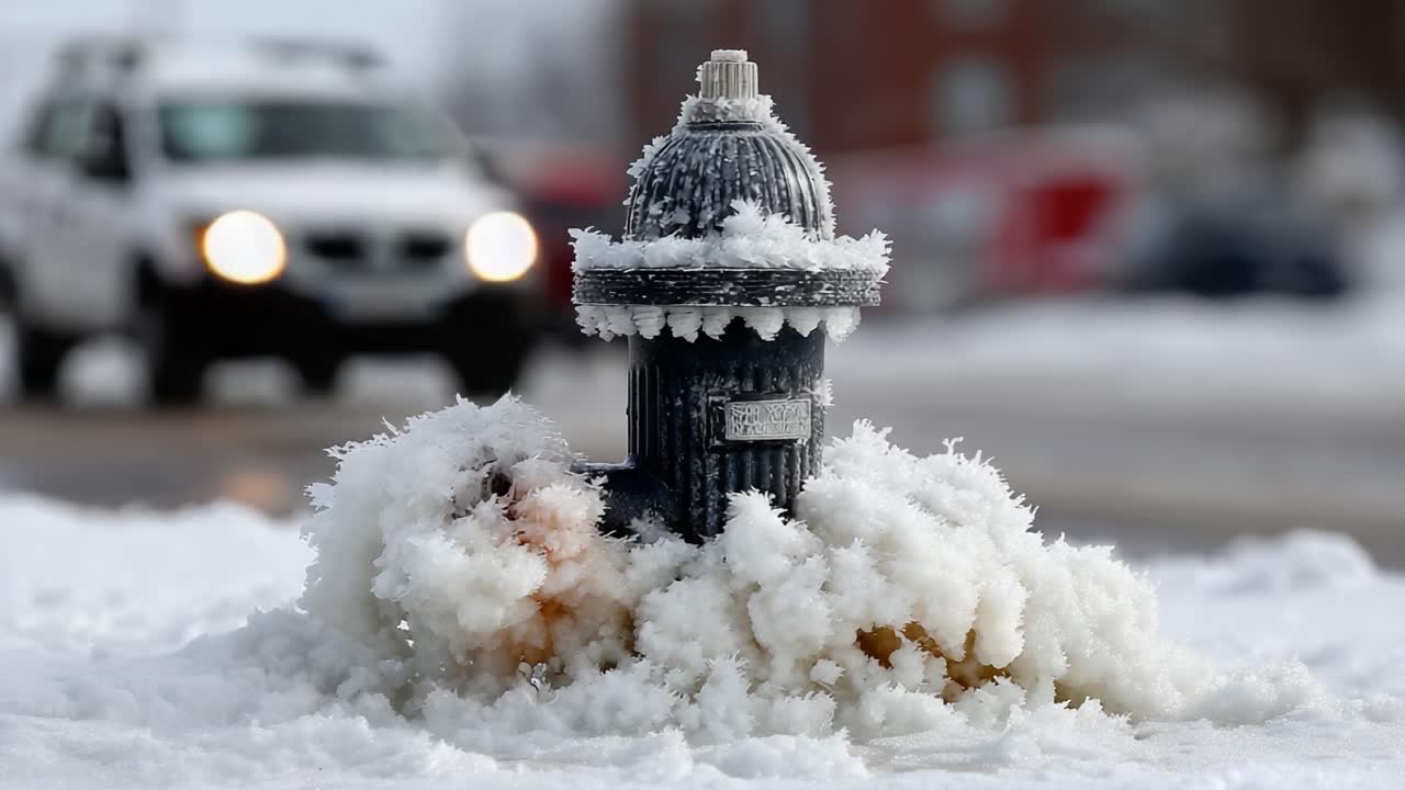 Frozen Fire Hydrant Covered in Snow and Ice: A Unique Winter Scene Capturing the Cold Elements of Nature and Urban Life's Adaptation to Seasonal Challenges