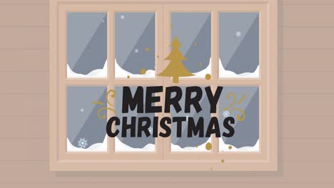 Animation-Des-Textes-„Frohe-Weihnachten“-über-Dem-Schneebedeckten-Winterfenster